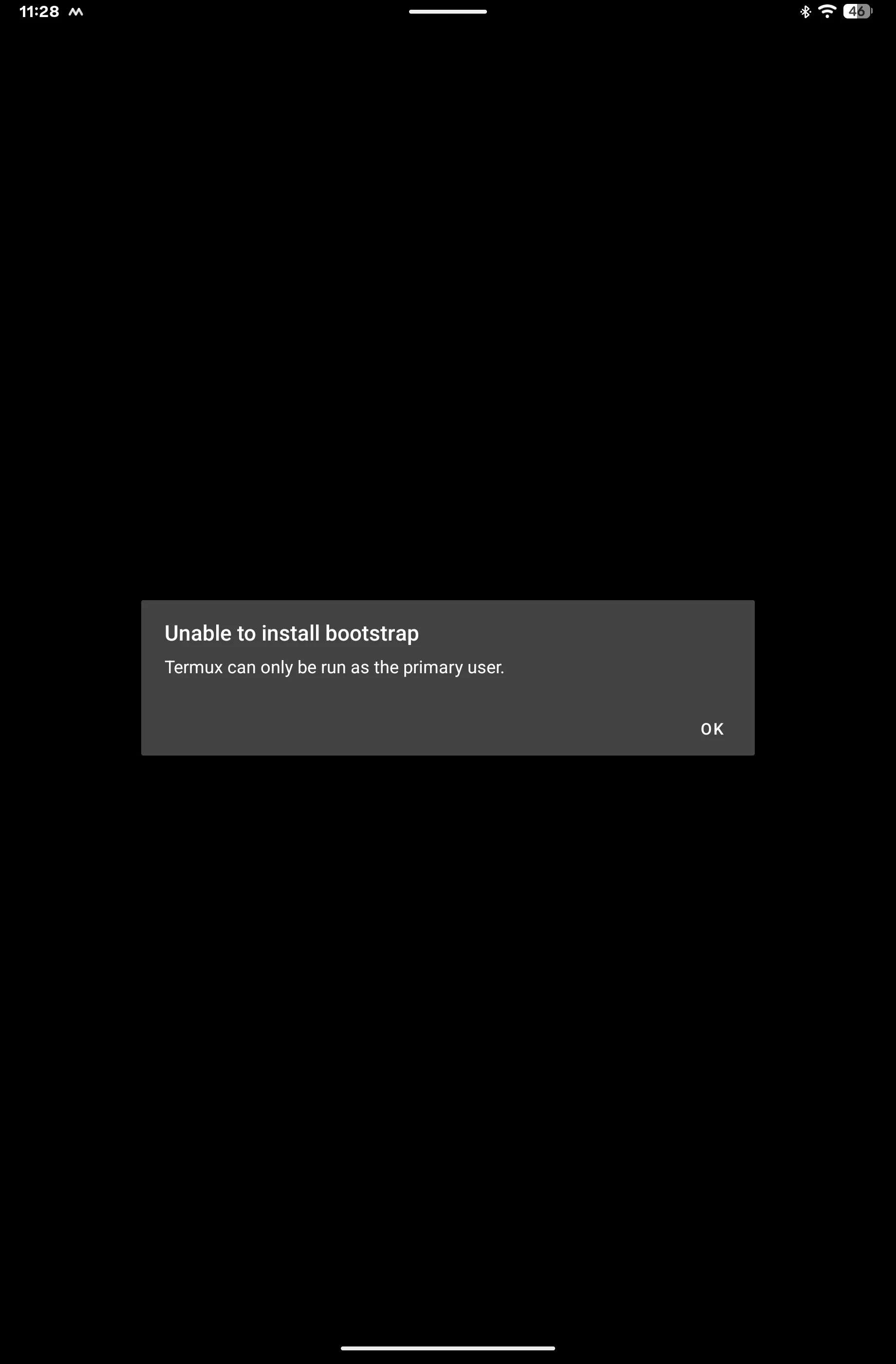 Termux error message on the Alexa Tablet 12 Pro: Unable to install bootstrap, Termux can only be run as the primary user